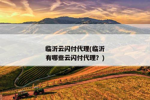 临沂云闪付代理(临沂有哪些云闪付代理？)