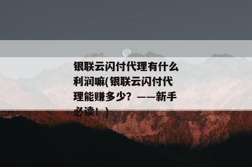 银联云闪付代理有什么利润嘛(银联云闪付代理能赚多少？——新手必读！)