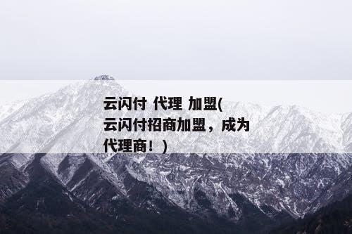 云闪付 代理 加盟(云闪付招商加盟，成为代理商！)