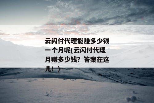 云闪付代理能赚多少钱一个月呢(云闪付代理月赚多少钱？答案在这儿！)