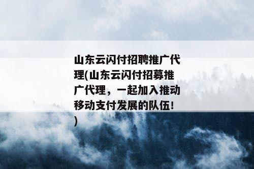 山东云闪付招聘推广代理(山东云闪付招募推广代理，一起加入推动移动支付发展的队伍！)