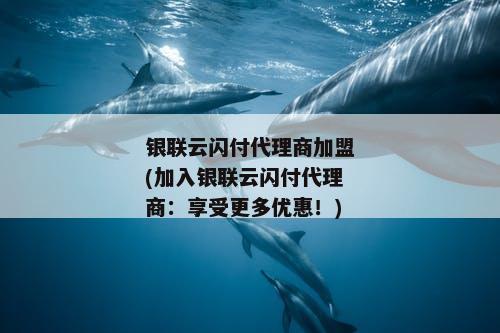 银联云闪付代理商加盟(加入银联云闪付代理商：享受更多优惠！)