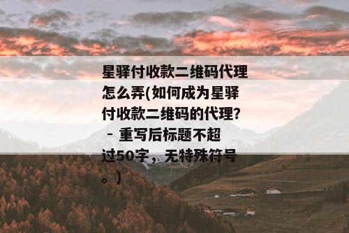 星驿付收款二维码代理怎么弄(如何成为星驿付收款二维码的代理？ - 重写后标题不超过50字，无特殊符号。)