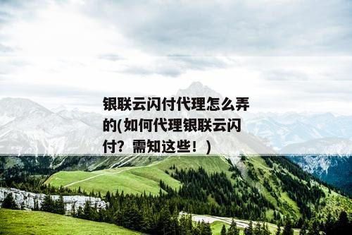 银联云闪付代理怎么弄的(如何代理银联云闪付？需知这些！)