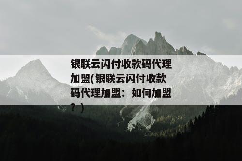 银联云闪付收款码代理加盟(银联云闪付收款码代理加盟：如何加盟？)