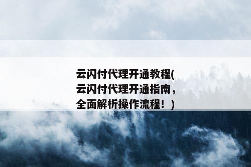 云闪付代理开通教程(云闪付代理开通指南，全面解析操作流程！)