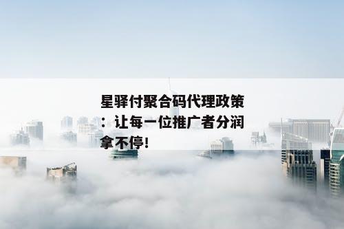星驿付聚合码代理政策：让每一位推广者分润拿不停！